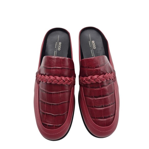 ECCO Women's Shoes Mules Size 8 8.5 US 39 EU Red Leather Croc Embossed (193 - Picture 3 of 12
